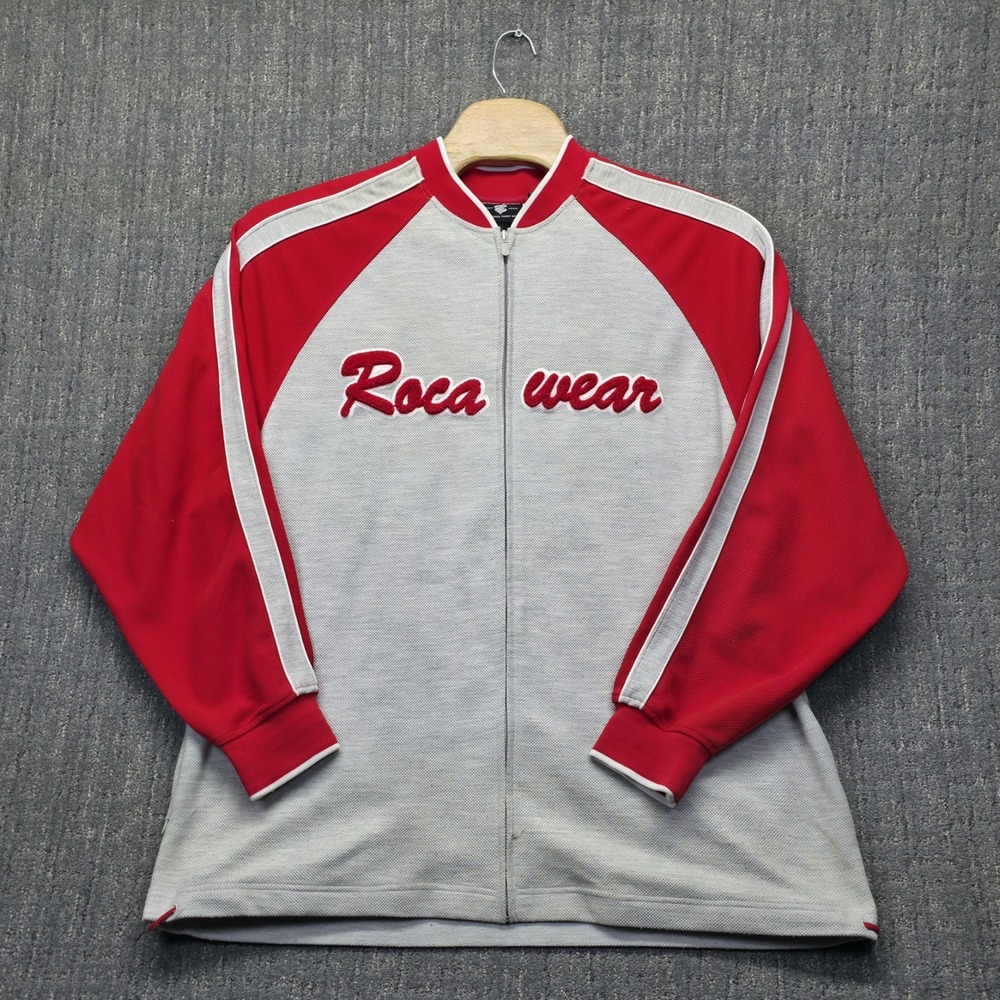 Vintage Rocawear‎ Track Jacket Mens XXL Grey Red Script Logo Mesh Toggle Hem Y2K